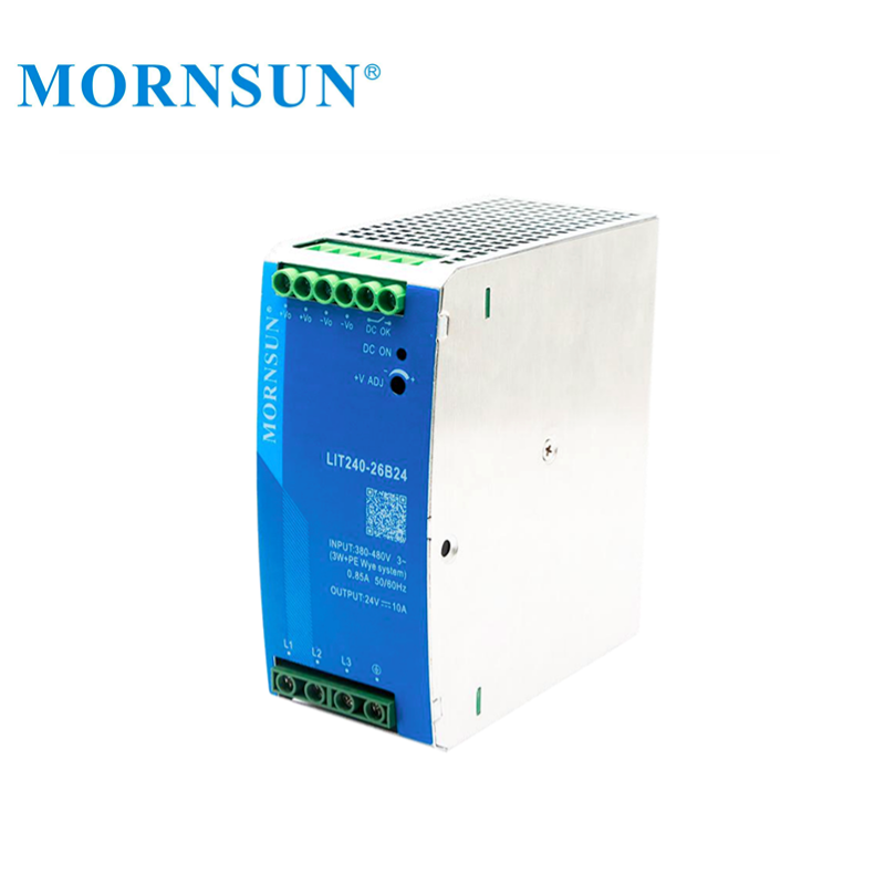 Mornsun PSU China Manufacturer LIT240 Three-phase 320-600VAC 240W 24V 48V AC DC  Din Rail 24V 48V 240W Power Supply AC/DC