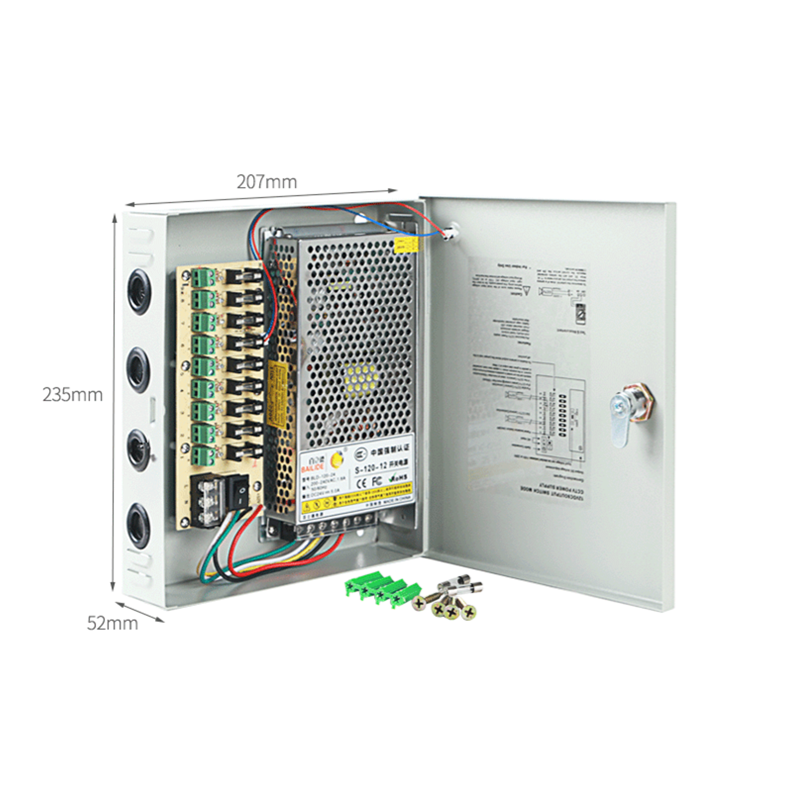 FEISMAN S-120W-12-9CH 120W 12V 10A 9Ch CCTV Power Supply Box 9 Channel Switching Power Supply For CCTV Accessories