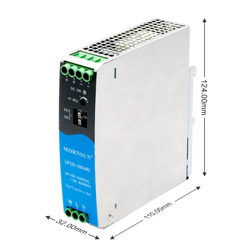 Mornsun 120W Din Rail AC DC Power Supply 12V 24V 48V With Battery Charger Central Monitoring System Uninterruptible Power Supply
