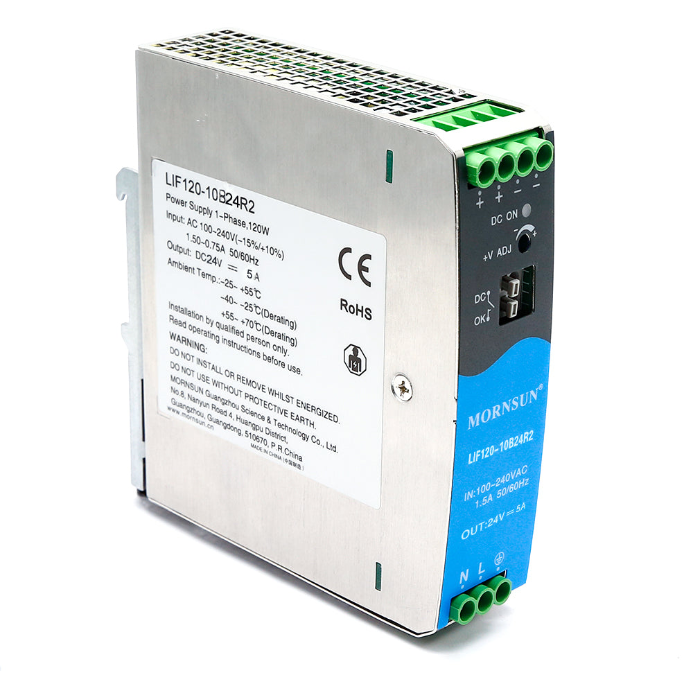Mornsun 120W Din Rail AC DC Power Supply 12V 24V 48V With Battery Charger Central Monitoring System Uninterruptible Power Supply