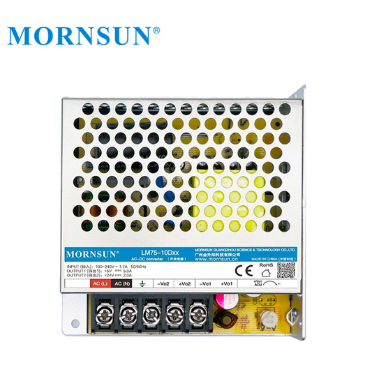 Mornsun China Manufacturer LM75-10D0512-30 90-264VAC Dual Output 70W 5V 12V AC DC Enclosed 5V 12V 75W Power Supply AC/DC