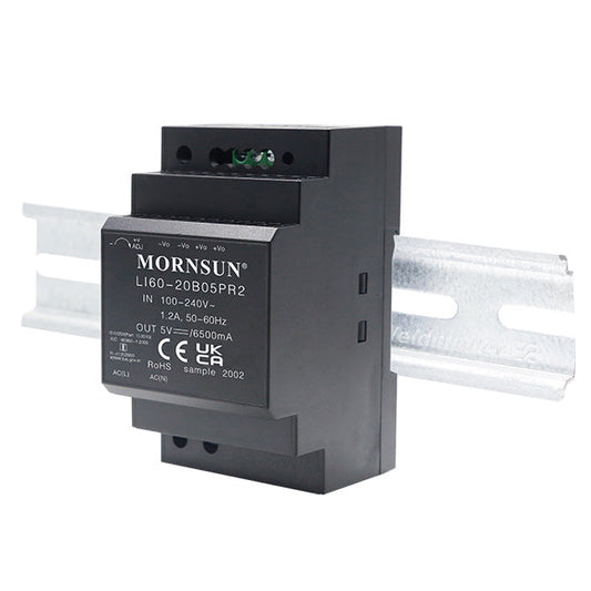 MORNSUN LI60-20BxxPR2: Fuente de alimentación de carril DIN 60W para entornos industriales hostiles