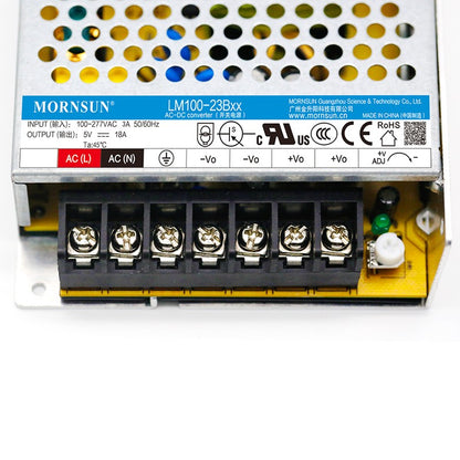 Mornsun LM100-23B05 Single Output Enclosed 5V 90W AC To DC Industrial Power Supplies For Medical Industry Automation