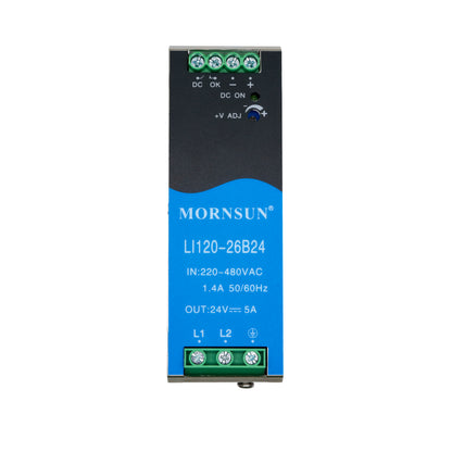 Mornsun AC DC Din Rail Power Supply 48V LI120-26B48 180-600VDC 120W 48V 3-Phase Din Rail Power Supply