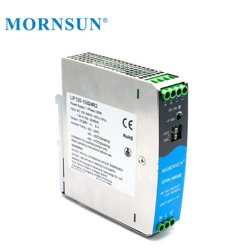 Mornsun AC DC Converter 12V 24V 48V 55V 120W LIF120 85-264VAC Din Rail AC DC Switching Power Supply 120W 12V 24V